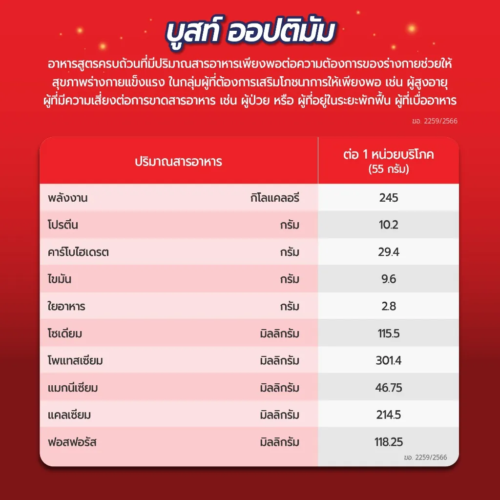 สารอาหารใน บูสท์ ออปติมัม