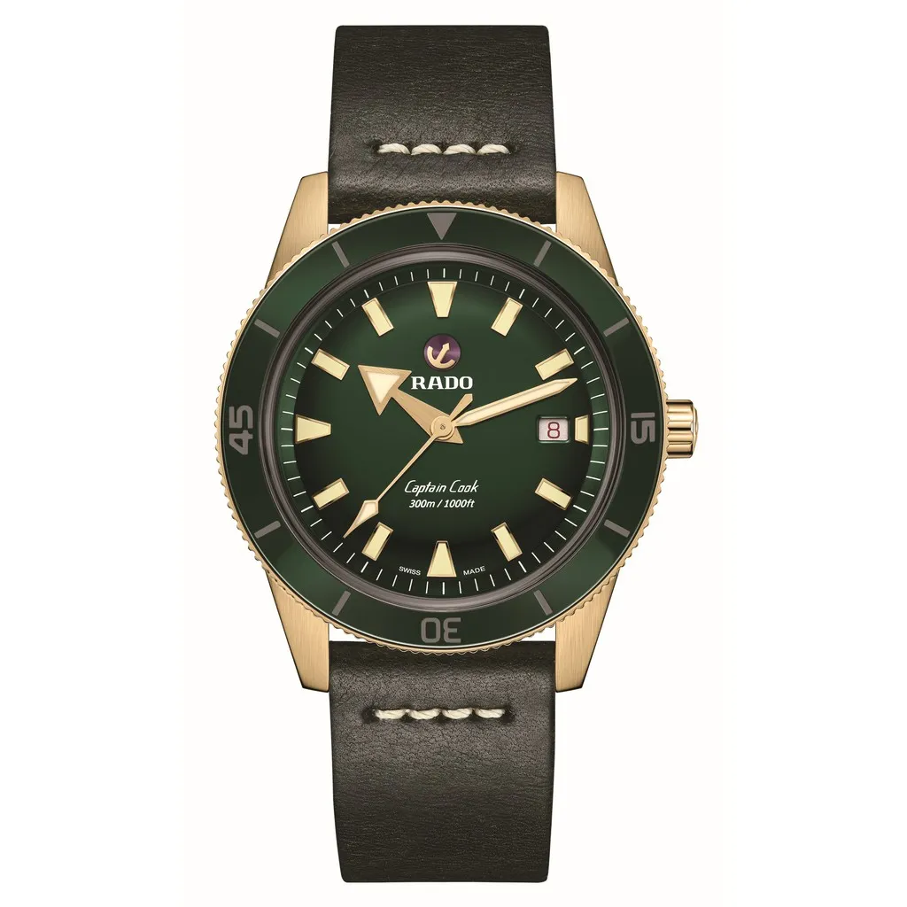 RADO Captain Cook Bronze รุ่น R32504315 หน้าปัดสีเขียว ตัวเรือนบรอนซ์ และสายหนังสีเขียว