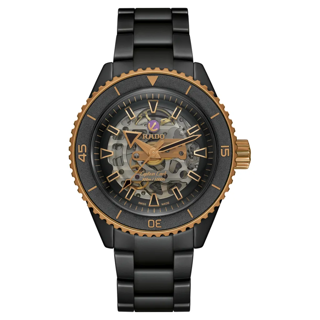 RADO Captain Cook High-Tech Ceramic R32192152 หน้าปัด Skeleton สีดำโรสโกลด์ มองเห็นกลไกด้านหน้า