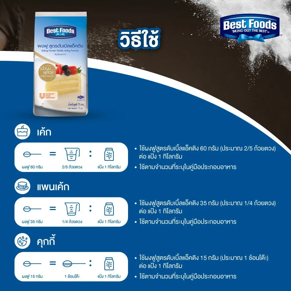 วิธีใช้ Best foods Baking Powder Acting Formula