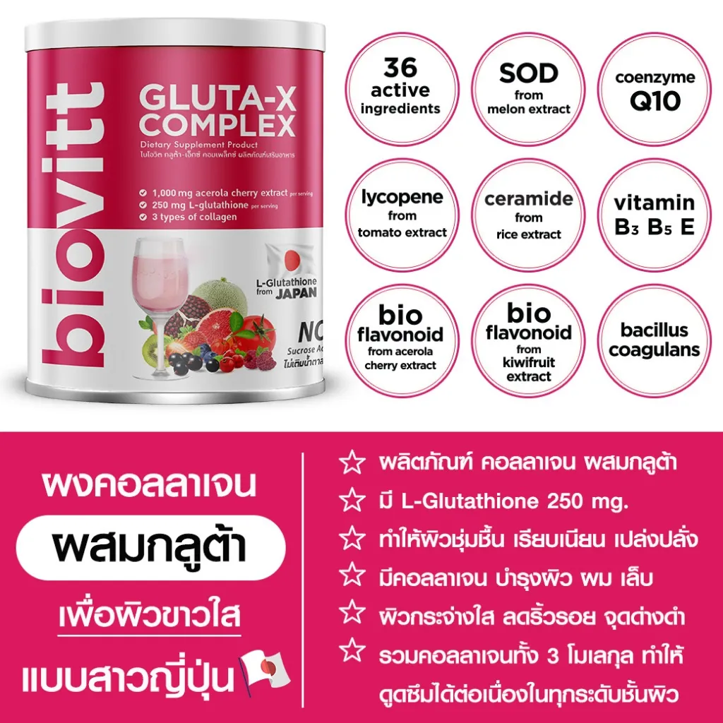 biovitt Gluta -X Complex ผงคอลาเจน ผสมกลูต้า