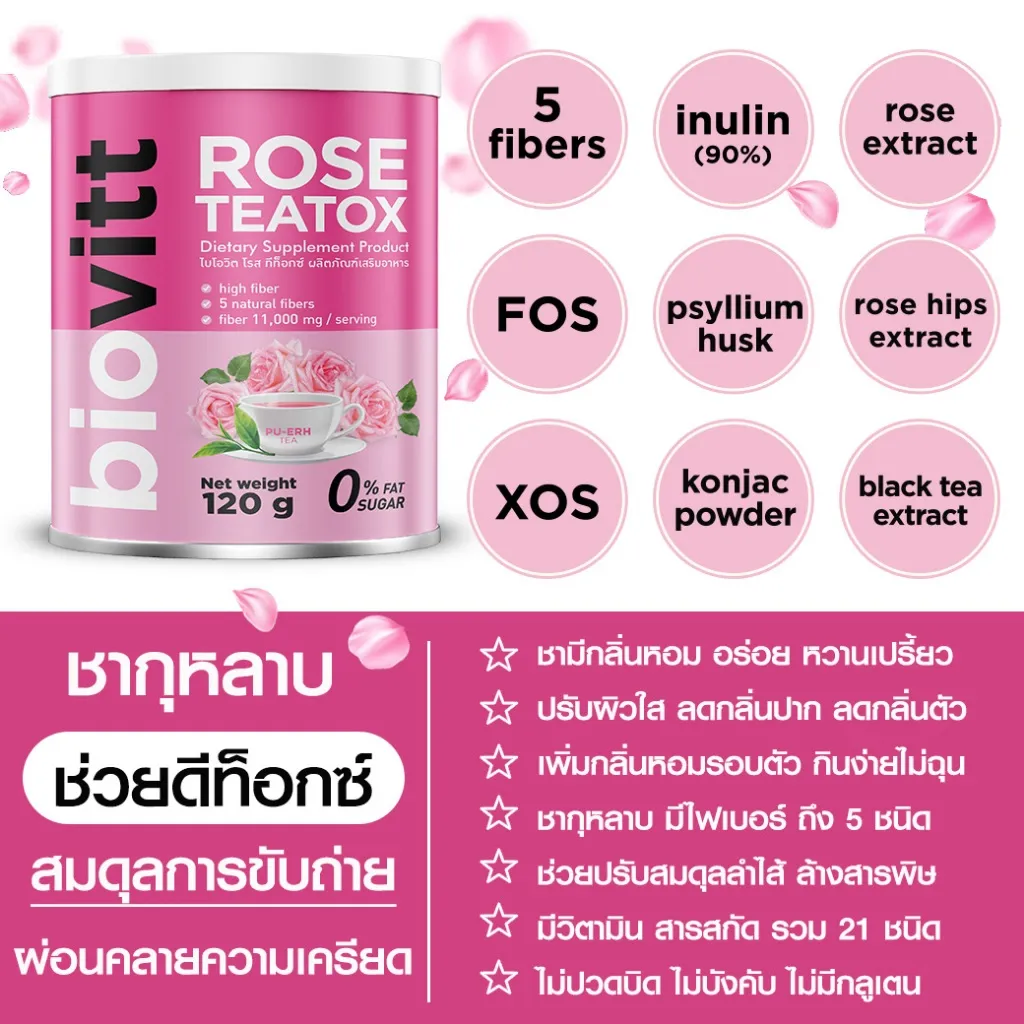 biovitt Rose Teatox ชากุหลาบ ไฟเบอร์ พุงยุบ ช่วยดีท็อกซ์