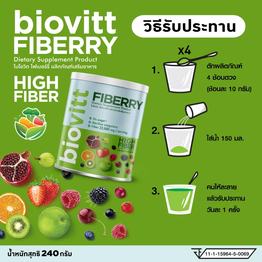 วิธีรับประทาน biovitt Fiberry ไฟเบอร์สูง เหมาะสำหรับคนทานผักยาก