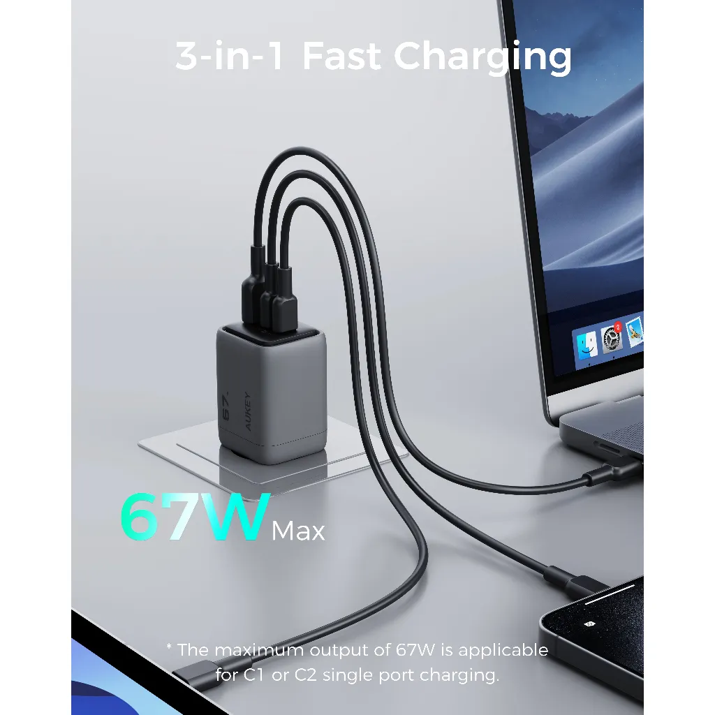 AUKEY PA-C3 หัวชาร์จเร็ว (สำหรับ Samsung S25) 67W Max