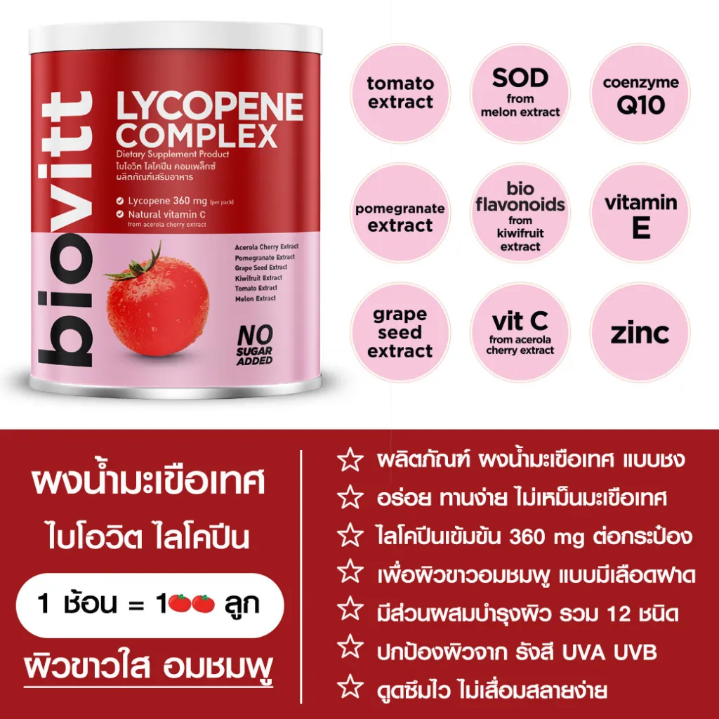 สารอาหารสำคัญ biovitt lycophene Complex บำรุงผิว สายตา เพื่อผิวอมชมพู