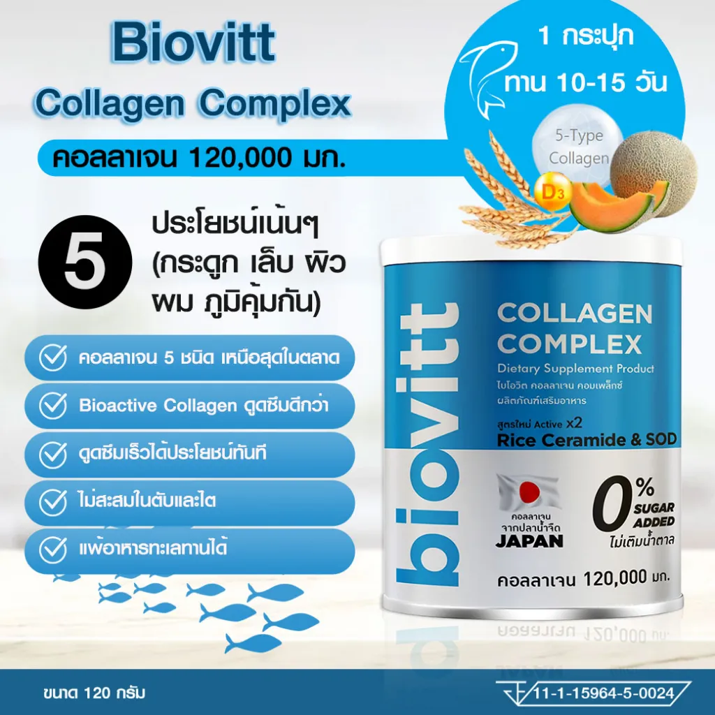 biovitt Collagen Complex เติมน้ำข้อต่อ ลดอาการปวดเข่า ข้อเสื่อม คอลลาเจน 120,000 มก.