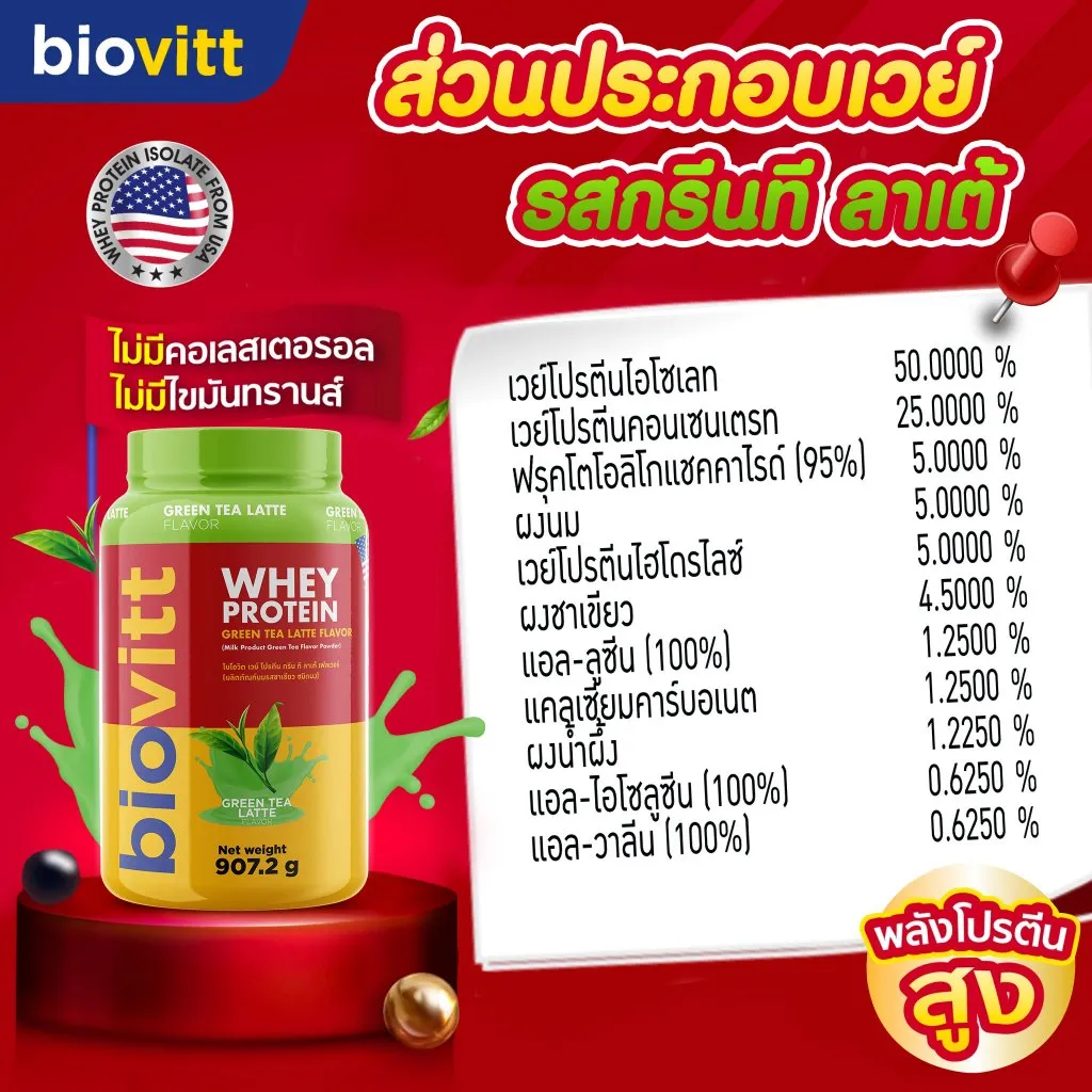 ส่วนประกอบเวย์ รสกรีนที ลาเต้