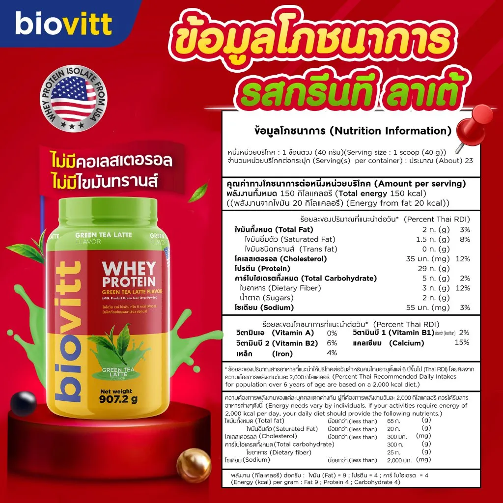 ข้อมูลโภชนาการ รสกรีนที ลาเต้