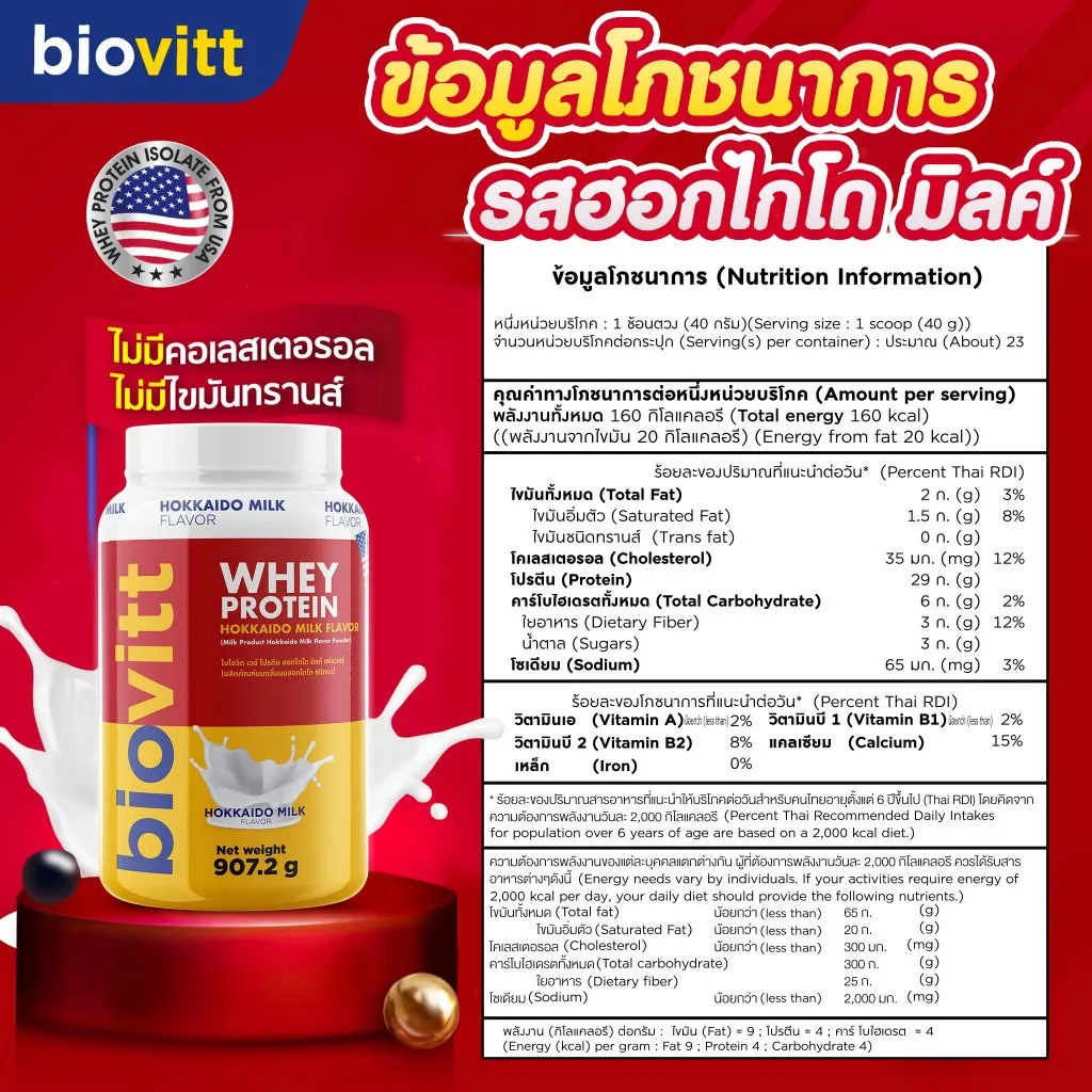 ข้อมูลโภชนาการ รสฮอกไกโด มิลค์