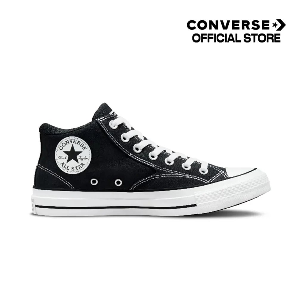 รองเท้าผ้าใบ Converse CTAS Malden Street Mid สีดำ หุ้มข้อปานกลาง พร้อมพื้นรองเท้าสีขาวและเชือกสีขาว