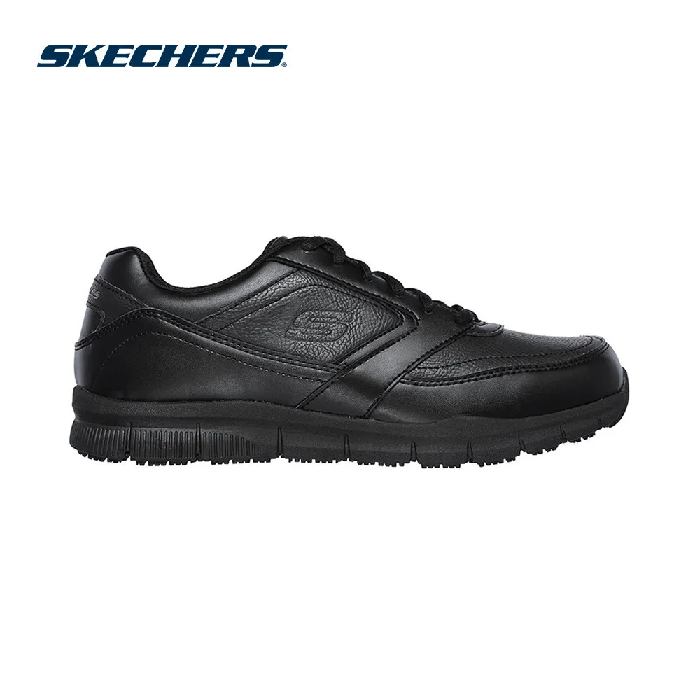 Skechers Nampa Work Shoes สีดำสนิท หนังเรียบ พื้นรองเท้าหนา เหมาะสำหรับใส่ทำงาน