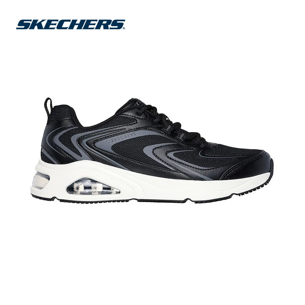 รองเท้า Skechers Tres-Air Uno 183082 สีดำสลับเทา พร้อมพื้นรองเท้าสีขาวและ Air Bubble ใส