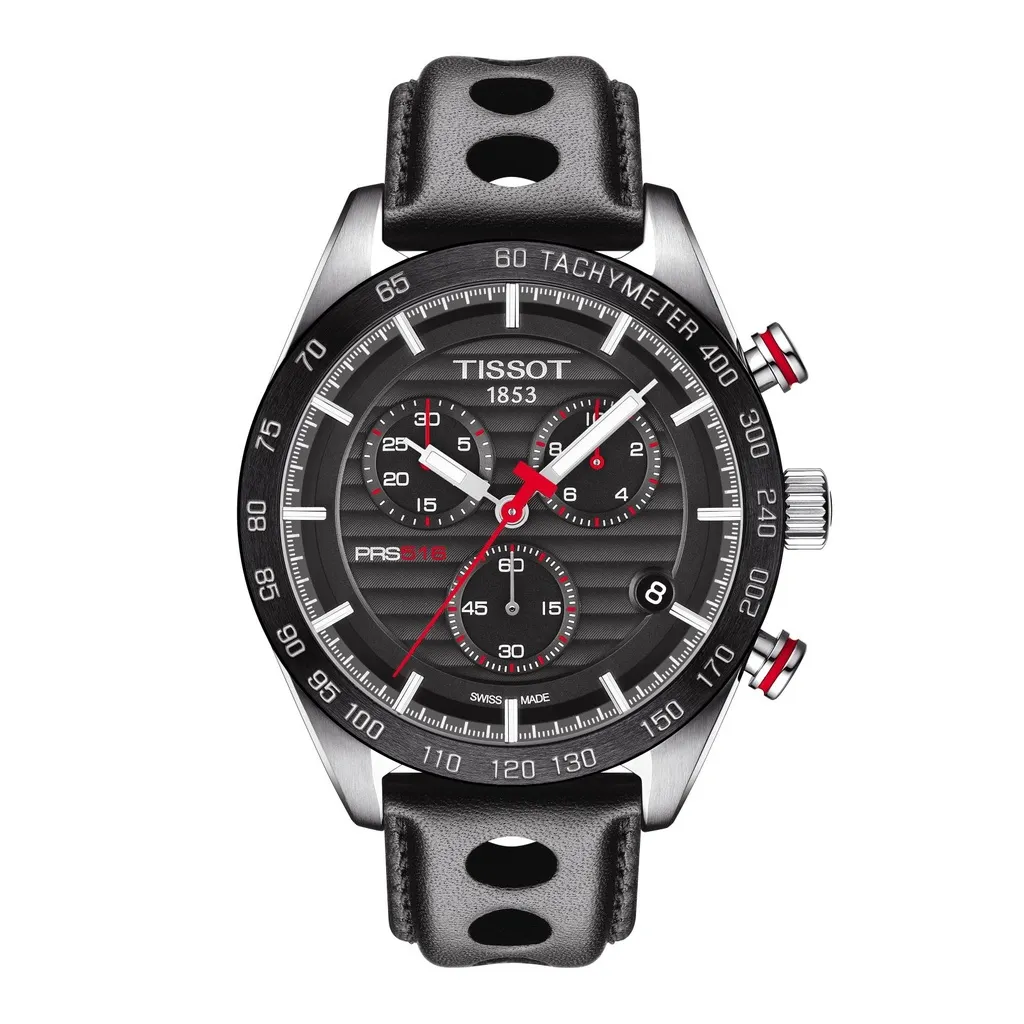 นาฬิกา Tissot PRS 516 Chronograph หน้าปัดดำ เข็มแดง สายหนัง