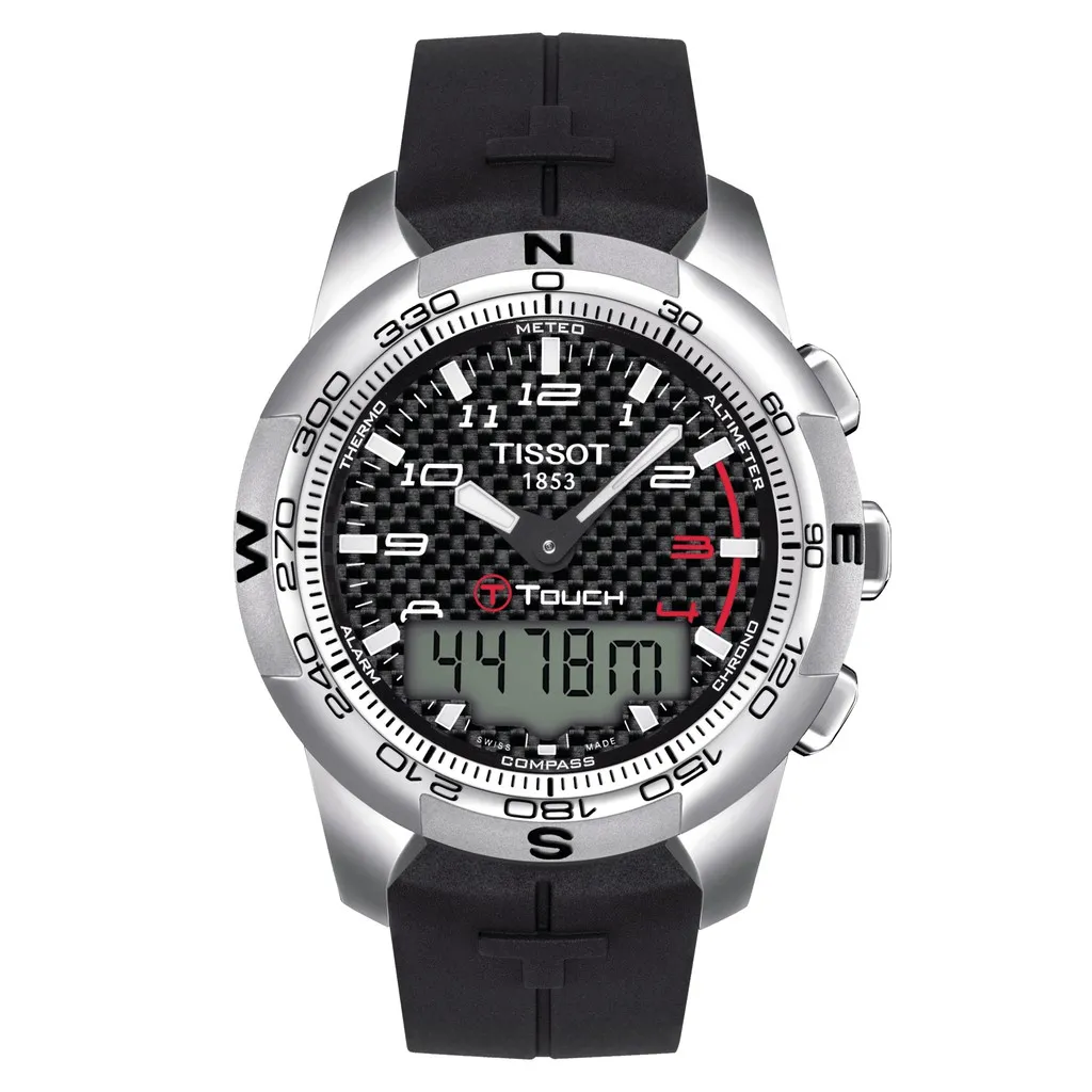 นาฬิกา Tissot T-Touch II Titanium หน้าปัดดำดิจิทัล พร้อมสายยางสีดำ
