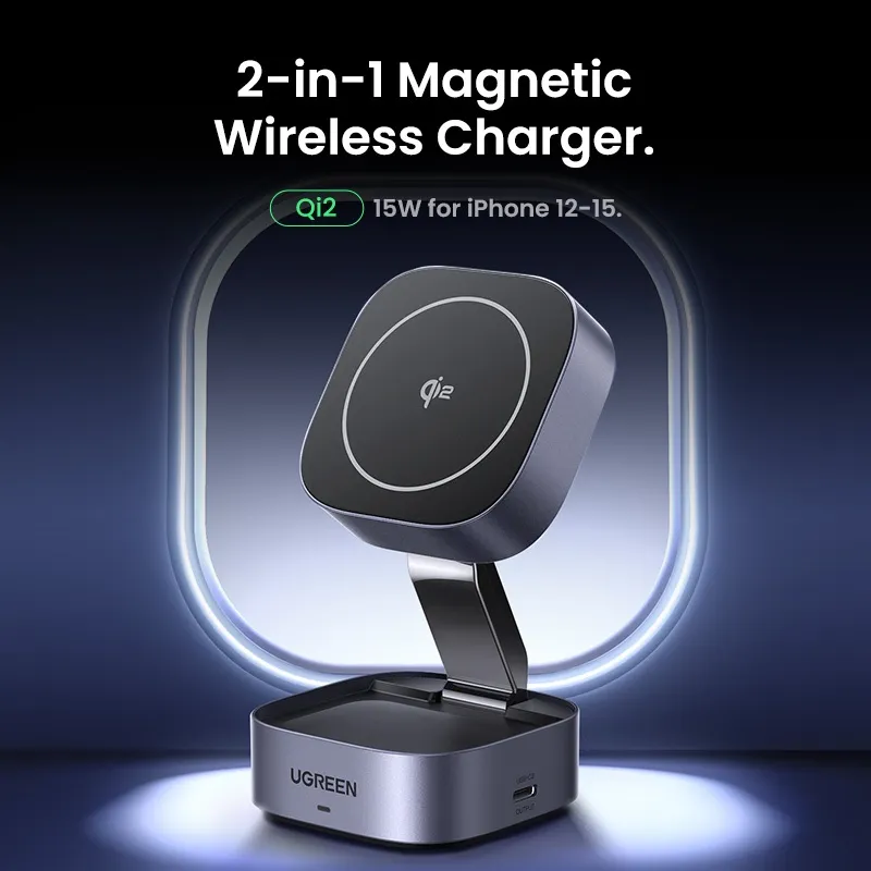 Ugreen 25W Magnetic Wireless Charger Qi2 แบบแท่นตั้ง รองรับการชาร์จไร้สาย 15W สำหรับ iPhone 12 ถึง 15
