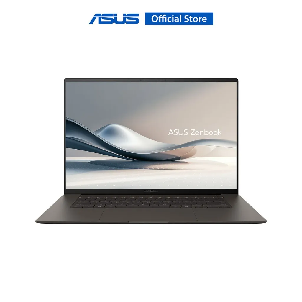 ASUS Zenbook S16 โน้ตบุ๊กในมุมมองด้านหน้าตรง แสดงหน้าจอเต็มรูปแบบ