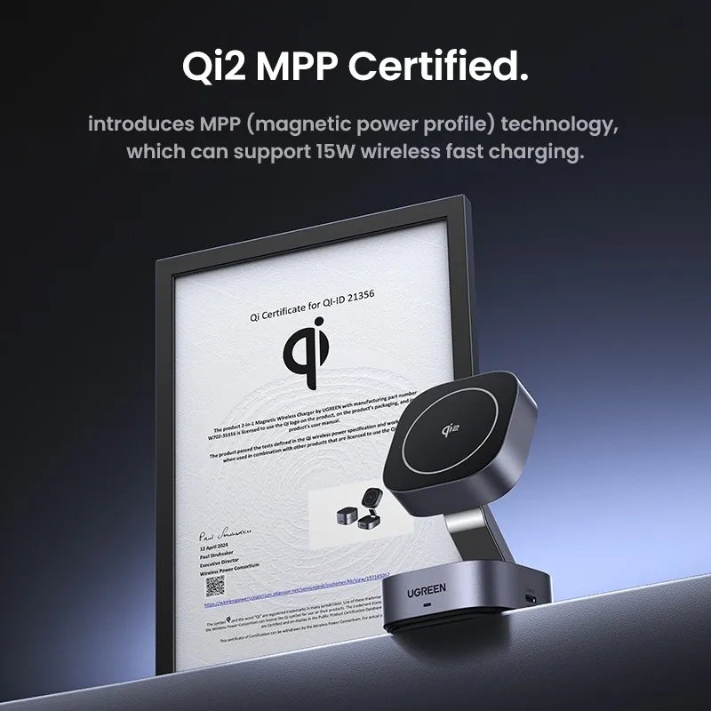 Ugreen 25W Magnetic Wireless Charger Qi2 ได้รับการรับรอง Qi2 MPP ชาร์จเร็วไร้สาย 15W อย่างเป็นทางการ
