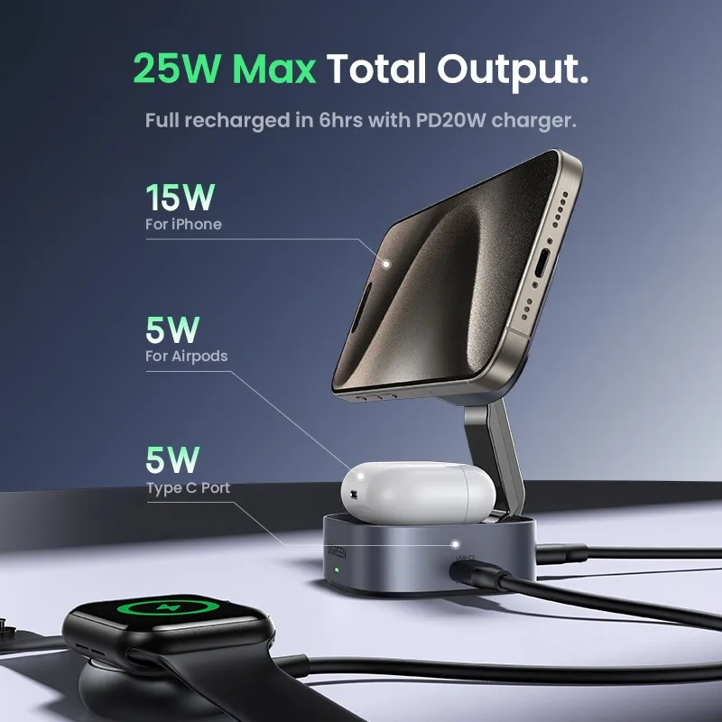 แท่นชาร์จรวม 25W รองรับการชาร์จ iPhone AirPods และพอร์ต USB-C พร้อมกันในครั้งเดียว