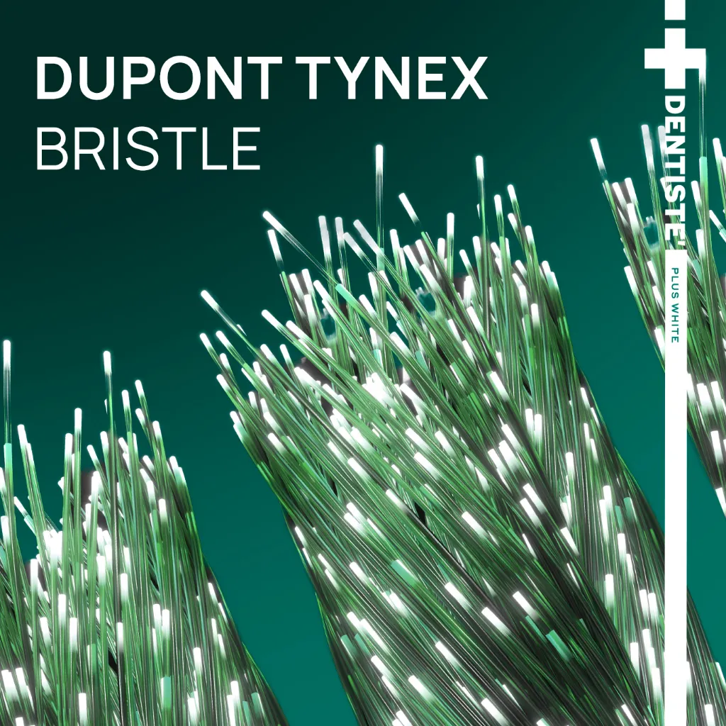 ภาพขยายขนแปรง Dupont Tynex สีเขียวขาวของแปรงสีฟัน Dentiste