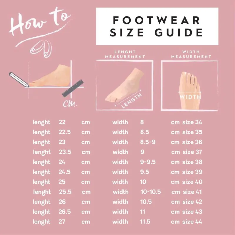 ตารางเทียบขนาดรองเท้า พร้อมวิธีการวัดความยาวและความกว้างของเท้าเป็นเซนติเมตร เพื่อเลือกไซส์รองเท้าที่เหมาะสม
