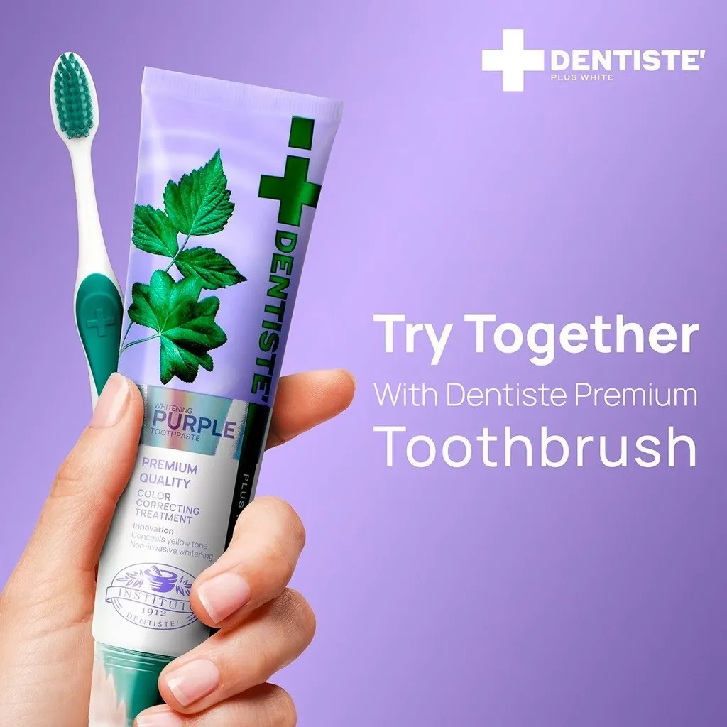 มือถือยาสีฟัน Dentiste' สีม่วงและแปรงสีฟันพรีเมียม