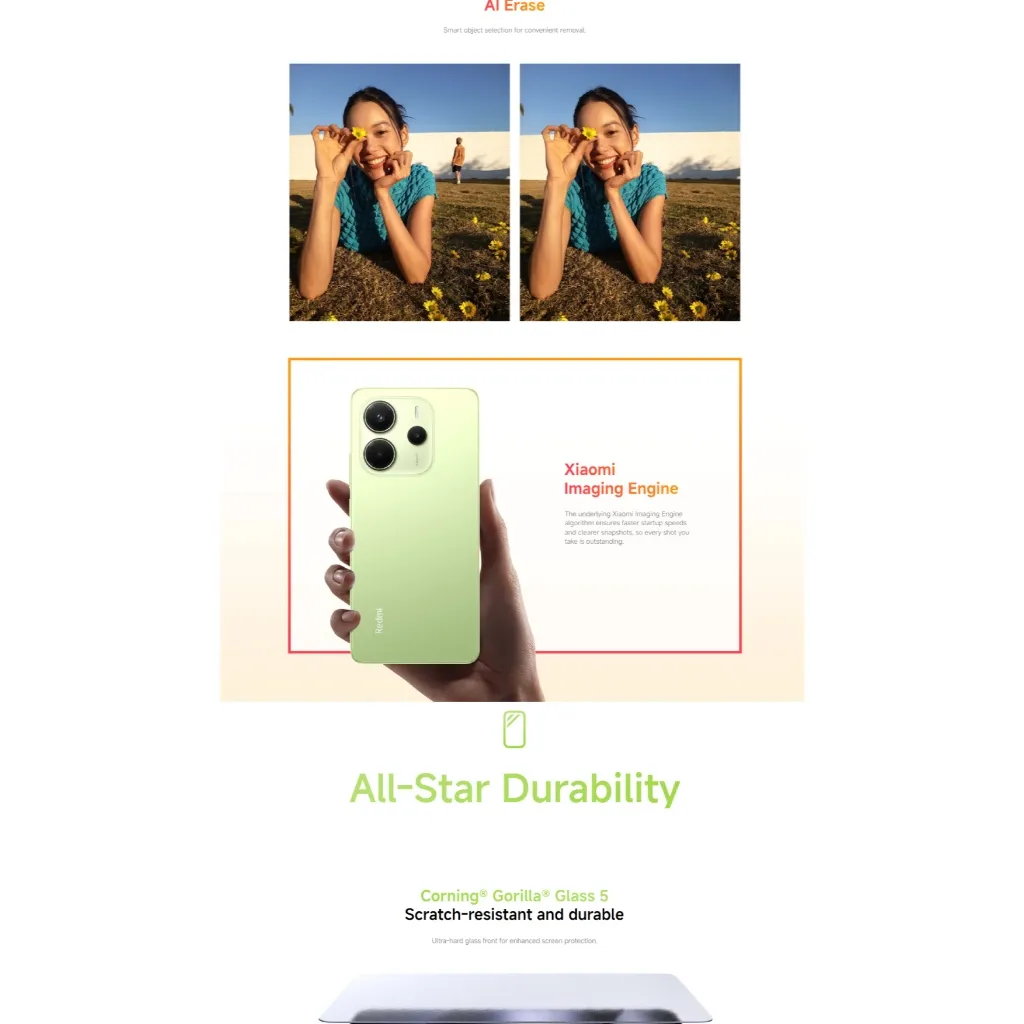 แสดงฟีเจอร์ลบวัตถุ AI Erase ระบบประมวลผลภาพ Xiaomi Imaging Engine พร้อมความทนทานด้วยกระจก Gorilla Glass 5