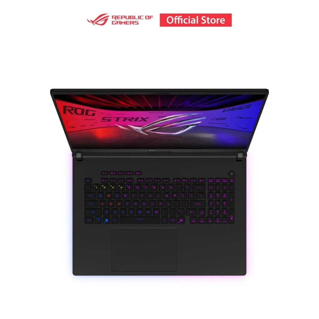 แป้นพิมพ์ ASUS ROG Strix Scar 18 มองจากด้านบนพร้อมไฟ RGB
