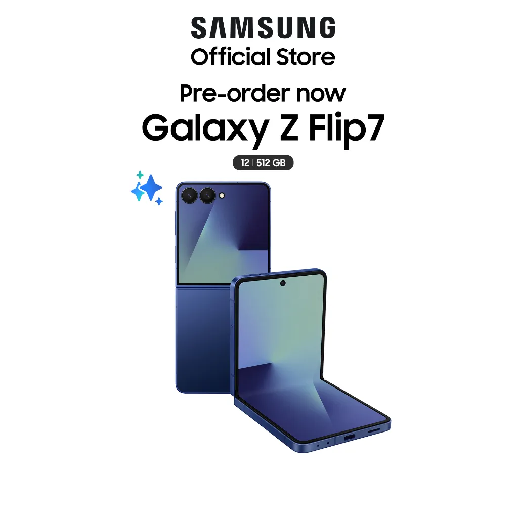 Samsung Galaxy Z Flip7 512GB สี Blue Shadow พร้อมหน้าจอแสดงผลพับได้