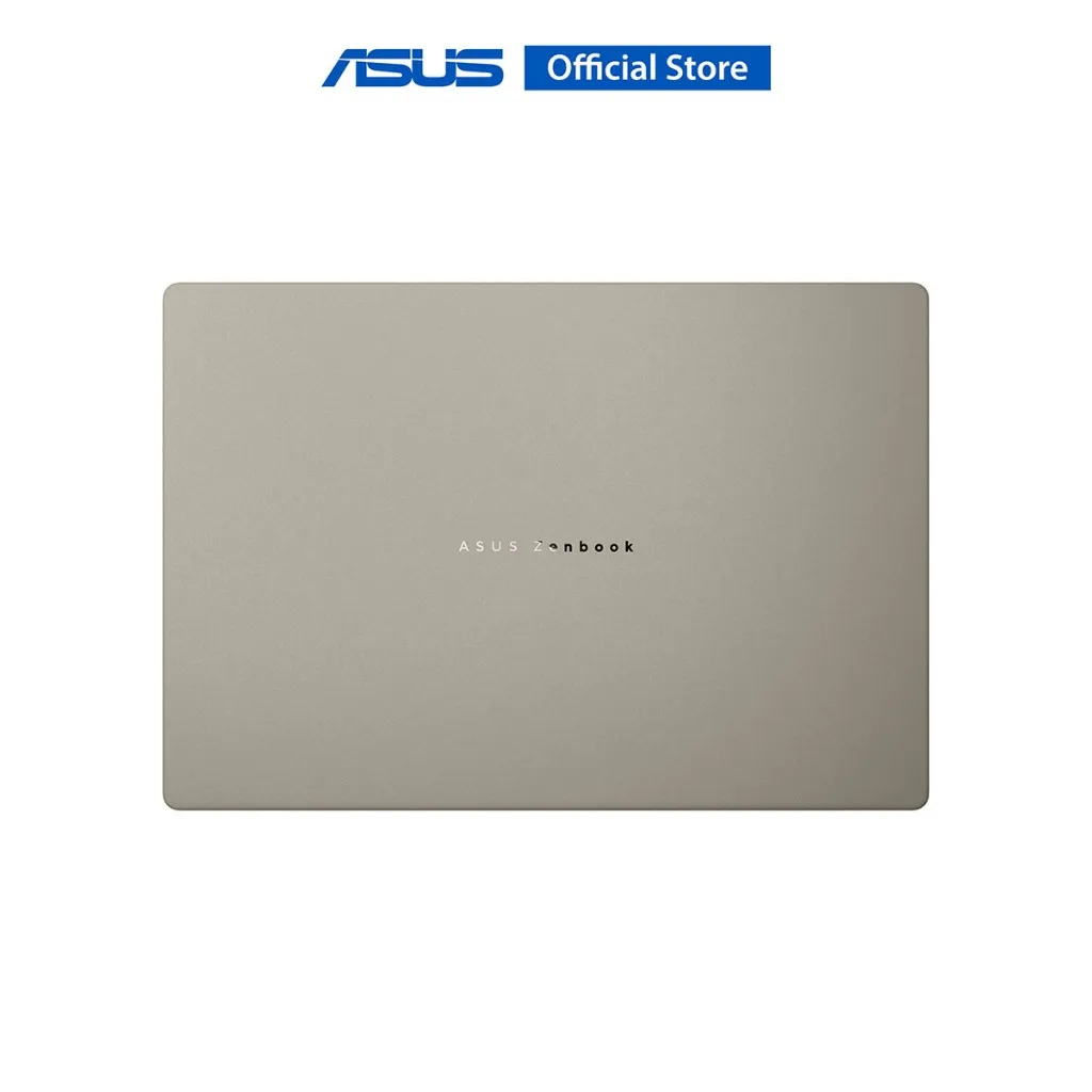 ฝาหลังของ ASUS Zenbook A14 UX3407QA สีเบจเรียบพร้อมโลโก้ Zenbook