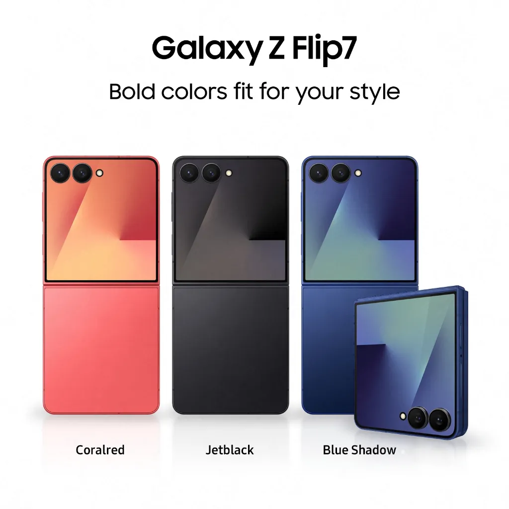 Samsung Galaxy Z Flip7 512GB มีให้เลือก 3 สี ได้แก่ Coralred Jetblack และ Blue Shadow