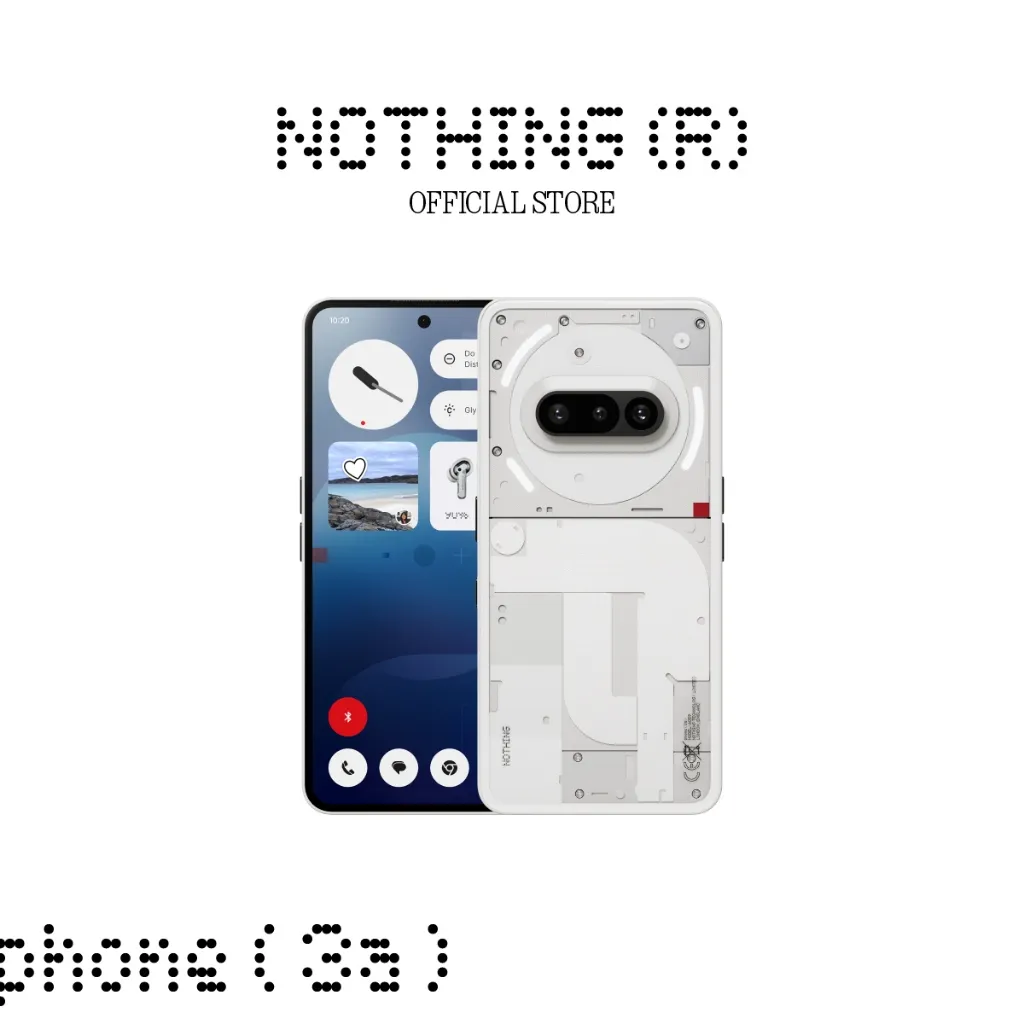 สมาร์ทโฟน nothing phone 3a สีขาว โชว์ทั้งด้านหน้าและด้านหลังพร้อมหน้าจอ UI