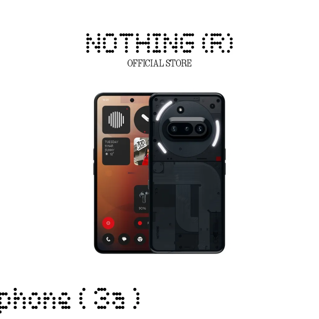 สมาร์ทโฟน nothing phone 3a สีดำ ฝาหลังโปร่งใสและไฟ glyph เด่นชัด