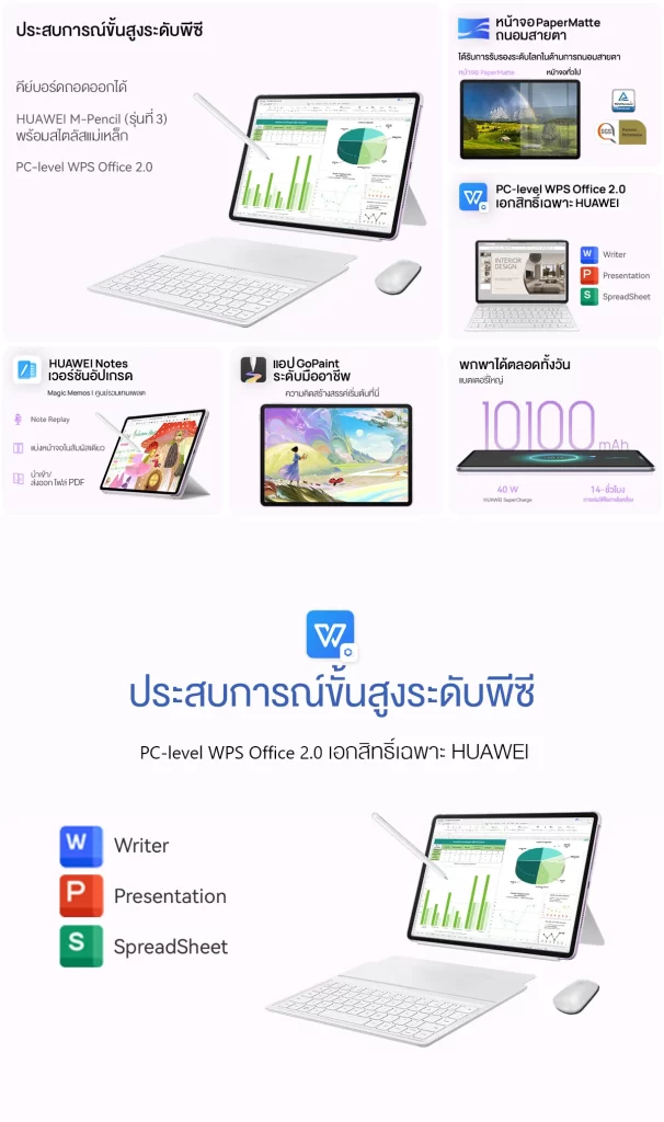 HUAWEI MatePad 11.5 2025 ใช้งาน WPS Office 2.0 พร้อมคีย์บอร์ด ปากกา เมาส์ แบต 10100mAh