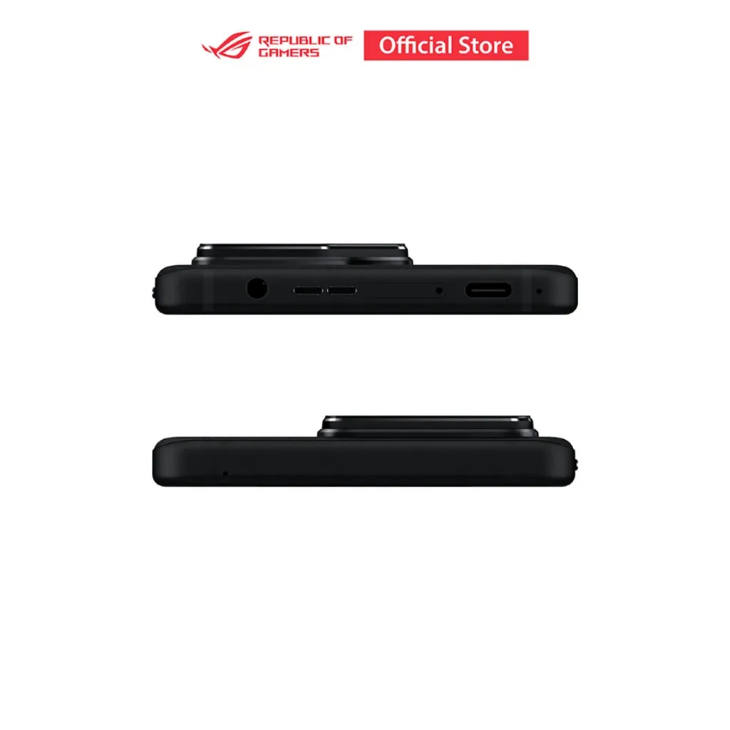 ด้านบนและด้านล่างของเครื่อง แสดงช่องหูฟัง 3.5 มม. ช่องใส่ซิม และพอร์ต USB-C
