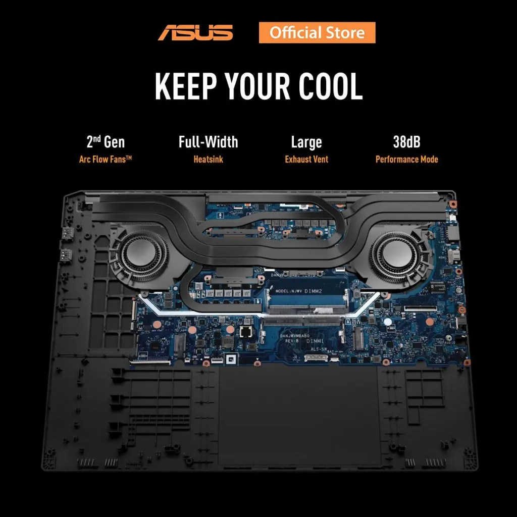 ระบบภายใน ASUS TUF Gaming A18 พร้อมพัดลมคู่ ฮีตซิงค์เต็มแผง และช่องระบายอากาศขนาดใหญ่