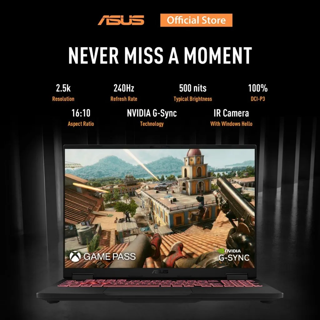 หน้าจอ ASUS TUF Gaming A18 โชว์เกม เฟรมเรตสูง 240Hz ความสว่าง 500 nits และเทคโนโลยี G-SYNC