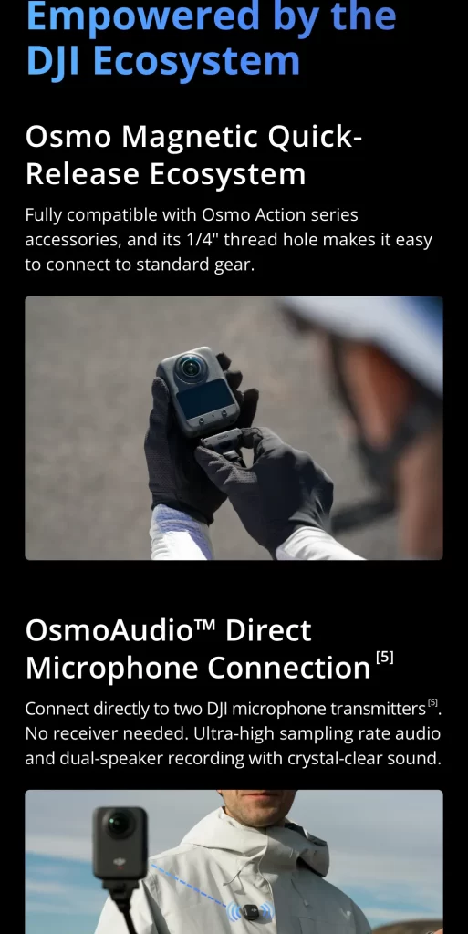 กล้องติดตั้งกับเมาท์แม่เหล็กและเชื่อมต่อไมโครโฟนโดยตรงผ่าน OsmoAudio โดยไม่ต้องใช้ตัวรับ