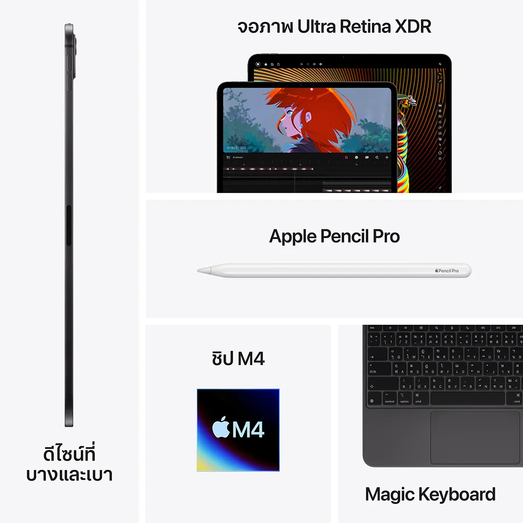 iPad Pro 13 M4 WiFi Cellular รวมจุดเด่น หน้าจอ Ultra Retina XDR รองรับ Apple Pencil Pro และ Magic Keyboard