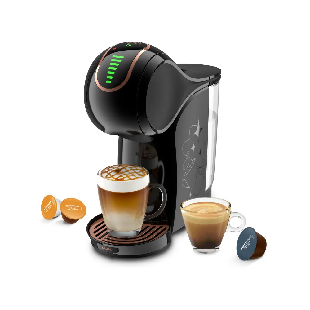 NESCAFE DOLCE GUSTO GENIO S SHARE วางข้างแก้วคาปูชิโน่และเอสเปรสโซ พร้อมแคปซูลหลากรส