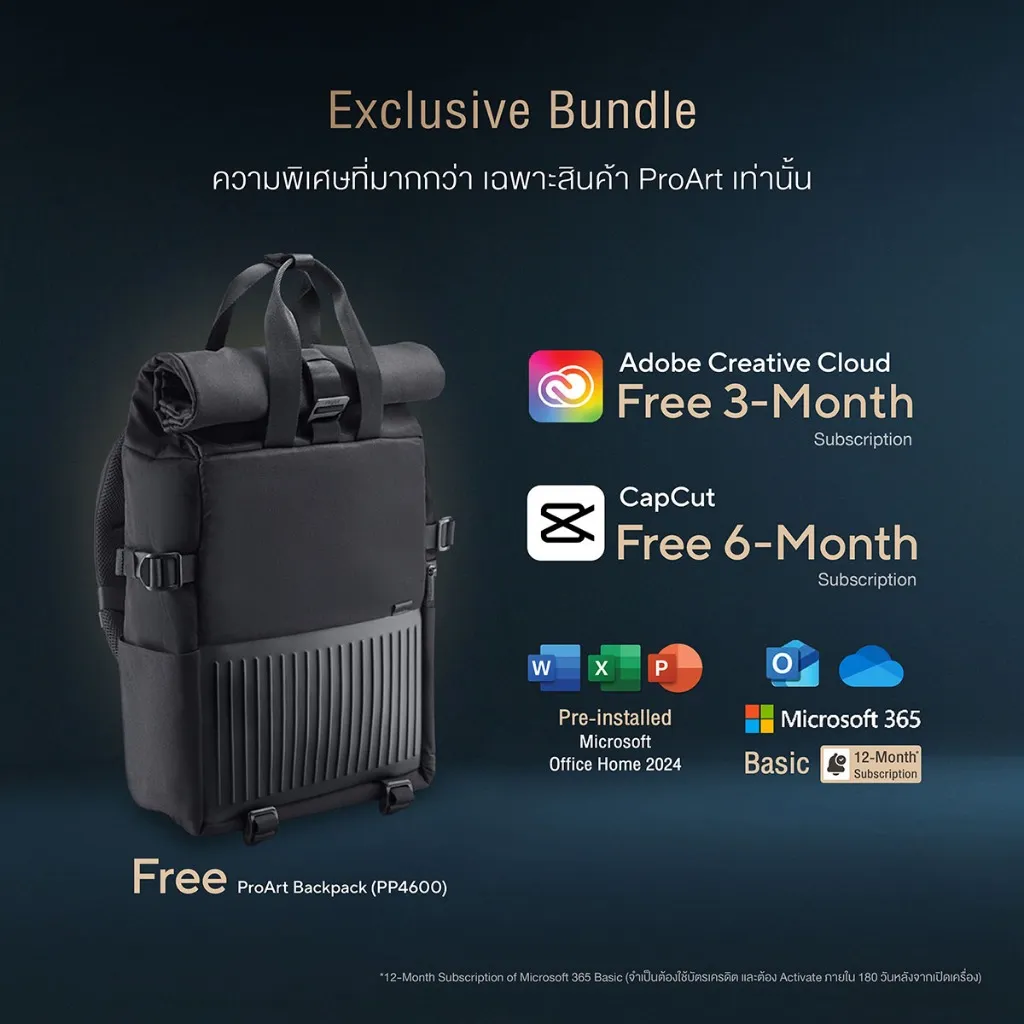 โปรโมชันของแถม รวมกระเป๋า PP4600 และสิทธิใช้งาน Adobe, CapCut, Microsoft 365