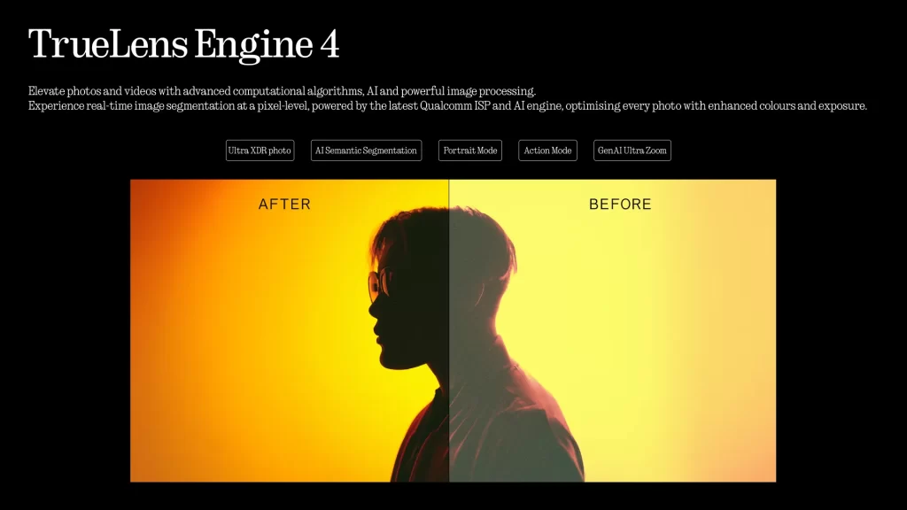 ตัวอย่าง TrueLens Engine 4 เปรียบเทียบก่อนและหลัง การประมวลผลภาพด้วย AI ให้สีและแสงคมชัดขึ้น