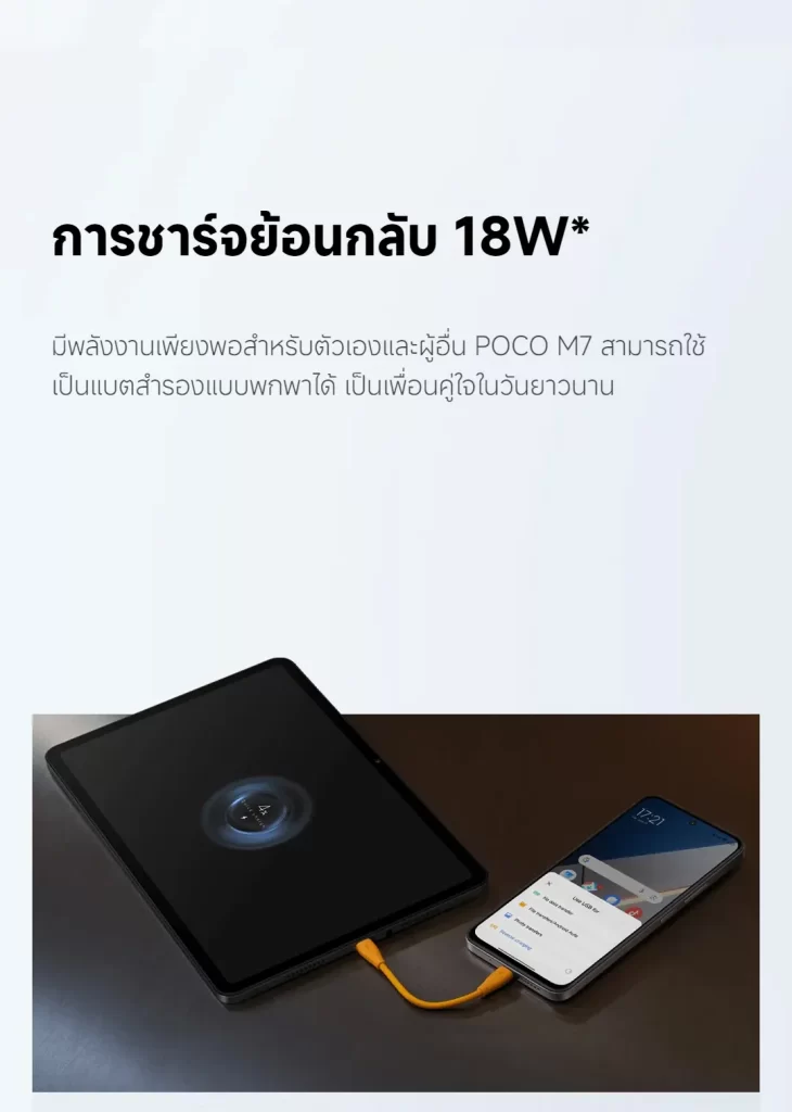 ฟังก์ชันชาร์จย้อนกลับ 18W ต่อสาย USB-C ให้สมาร์ทโฟนทำหน้าที่เป็นแบตสำรอง