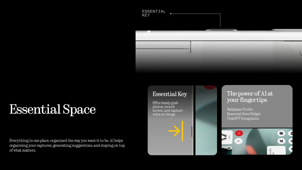 ฟีเจอร์ Essential Space กับปุ่ม Essential Key จับภาพ อัดหน้าจอ บันทึกเสียง พร้อมวิดเจ็ตข่าวและ ChatGPT