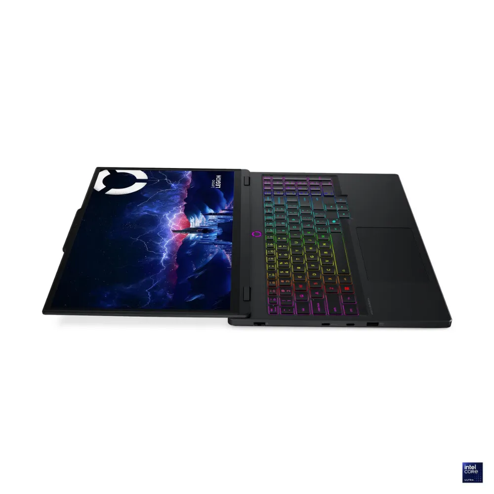 บานพับกาง 180 องศา พร้อมคีย์บอร์ดไฟ RGB ตัวเครื่องวางราบบนพื้นขาว