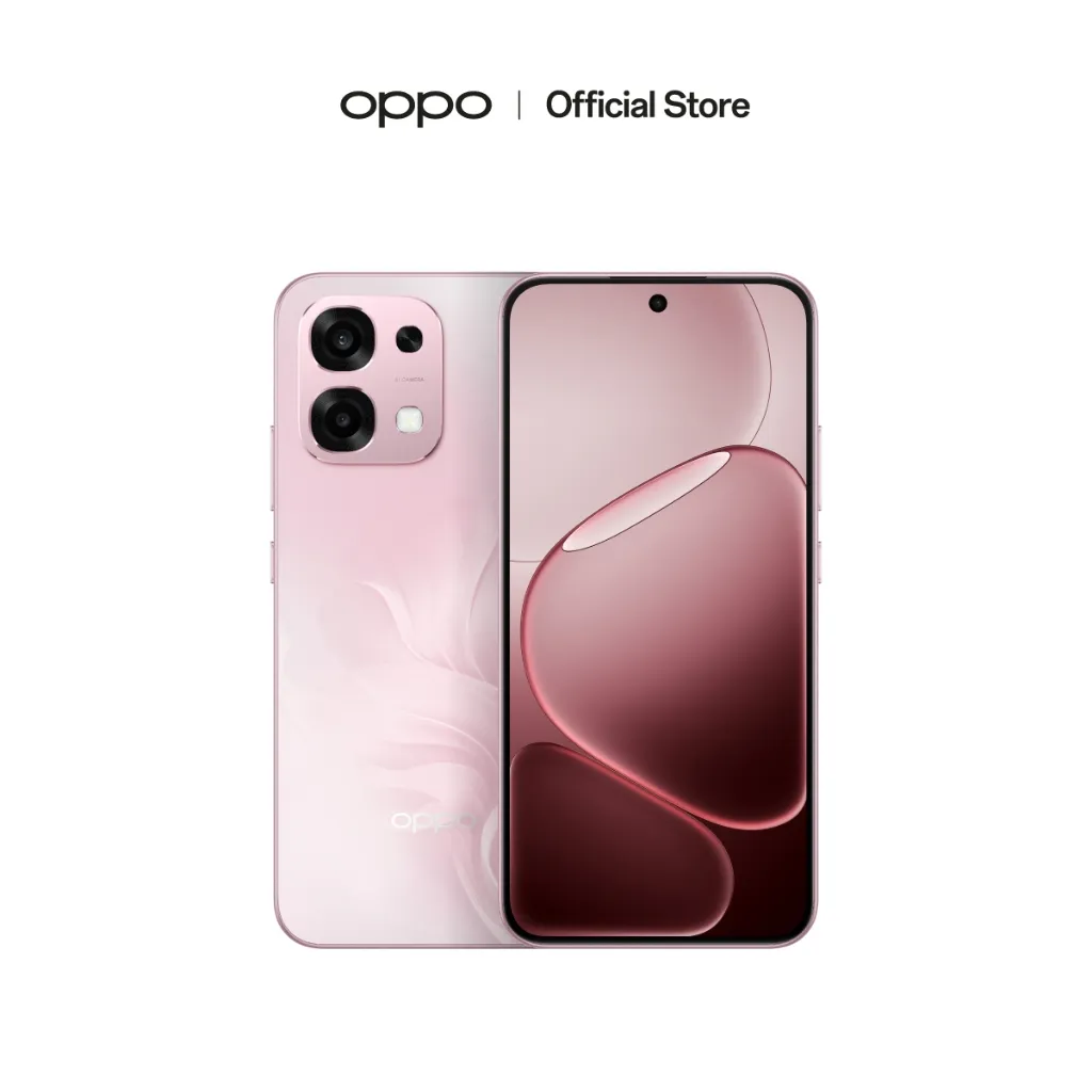 สีชมพู ด้านหน้าเจาะรูและฝาหลังลายดอก ของ OPPO A6 Pro 5G 8GB 256GB