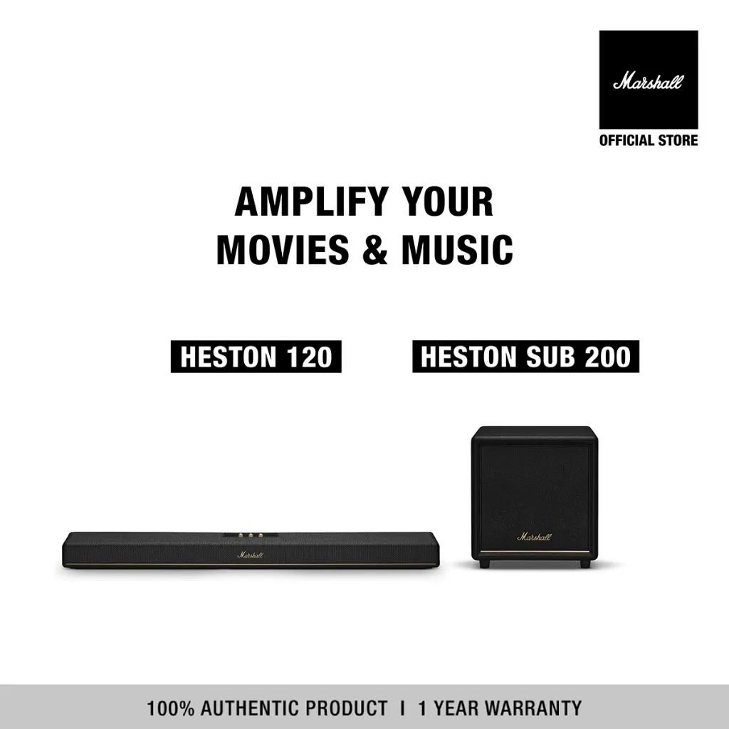 ชุดลำโพง Marshall heston 120 sub 200 ซาวนด์บาร์และซับวูฟเฟอร์โปรโมตจากร้านทางการบนพื้นหลังสีขาว