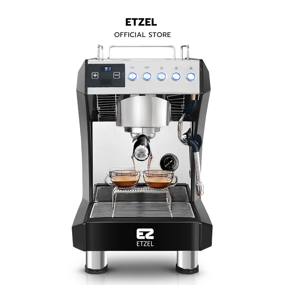 เครื่องชงกาแฟ etzel sn3125a ชงเอสเพรสโซสองช็อตพร้อมกันบนถาดรองสแตนเลส