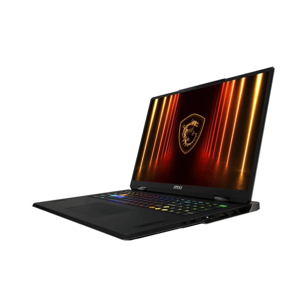 โน๊ตบุ๊คเกมมิ่ง MSI Vector A18 มุมเฉียงซ้ายโชว์ความบางและดีไซน์ขอบจอบาง