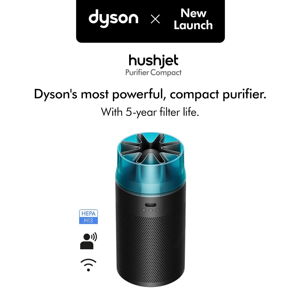 เครื่องฟอกอากาศ Dyson HushJet Purifier Compact รุ่นใหม่ สีดำฝาฟ้า พร้อมไส้กรองใช้งานยาว 5 ปี