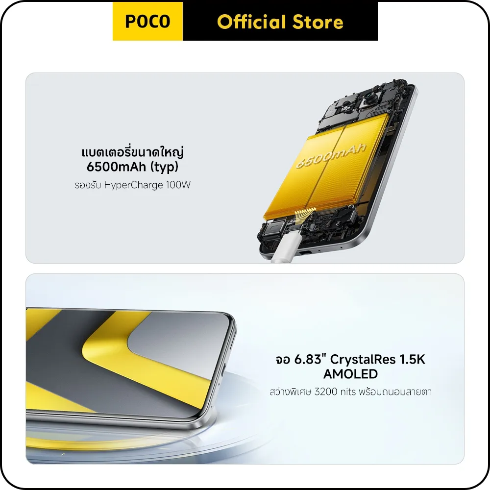 สรุปจุดเด่นแบต 6500mAh รองรับชาร์จเร็ว 100W และหน้าจอ 6.83 นิ้ว CrystalRes 1.5K AMOLED สว่าง 3200 nits